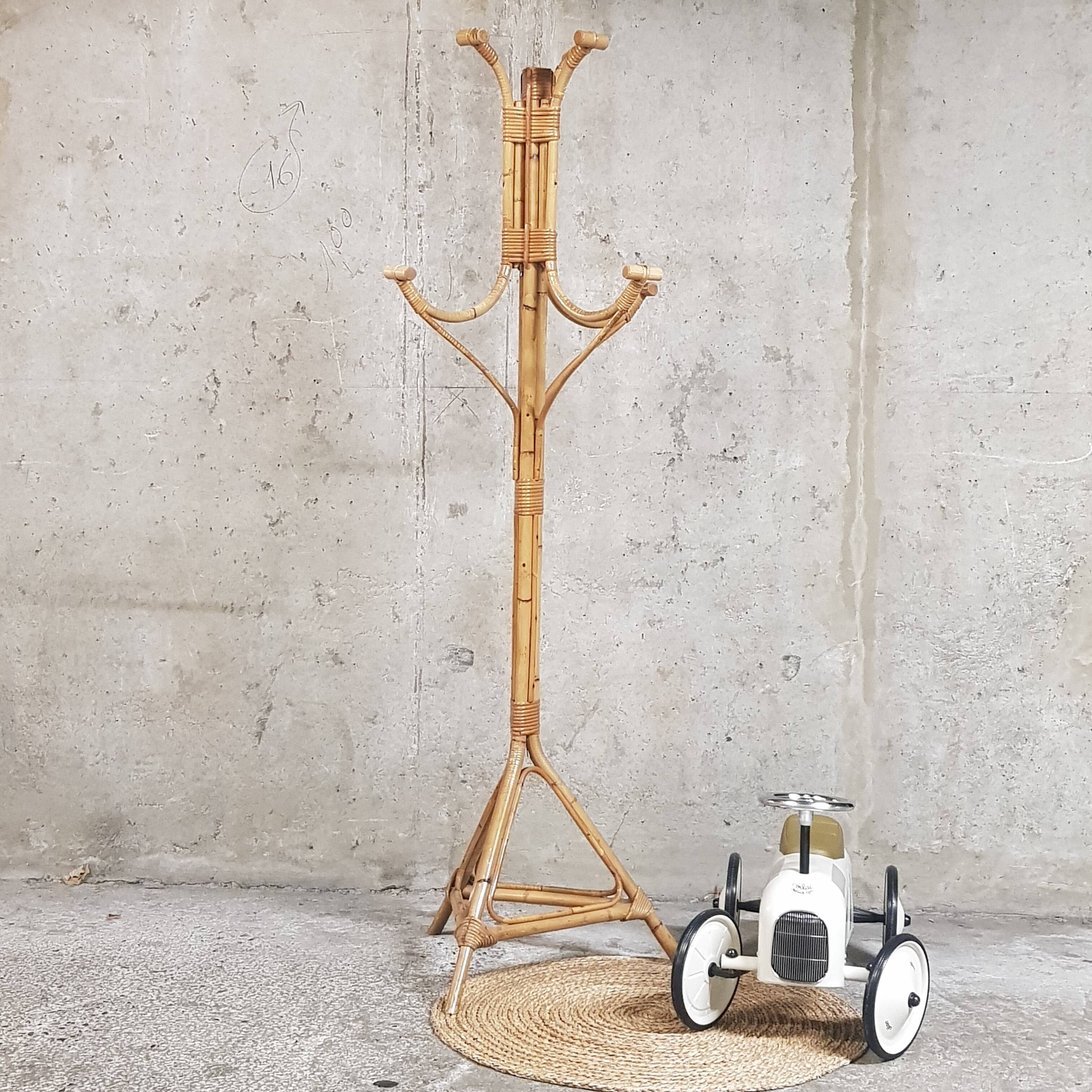 Vintage rattan parrot coat rack