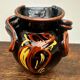 Vintage Round and Twisted Vase - Black Background and Floral Decoration H 16 cm