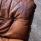 Siesta armchair by Ingmar Relling with ottoman — bentwood dark brown frame, cognac leather