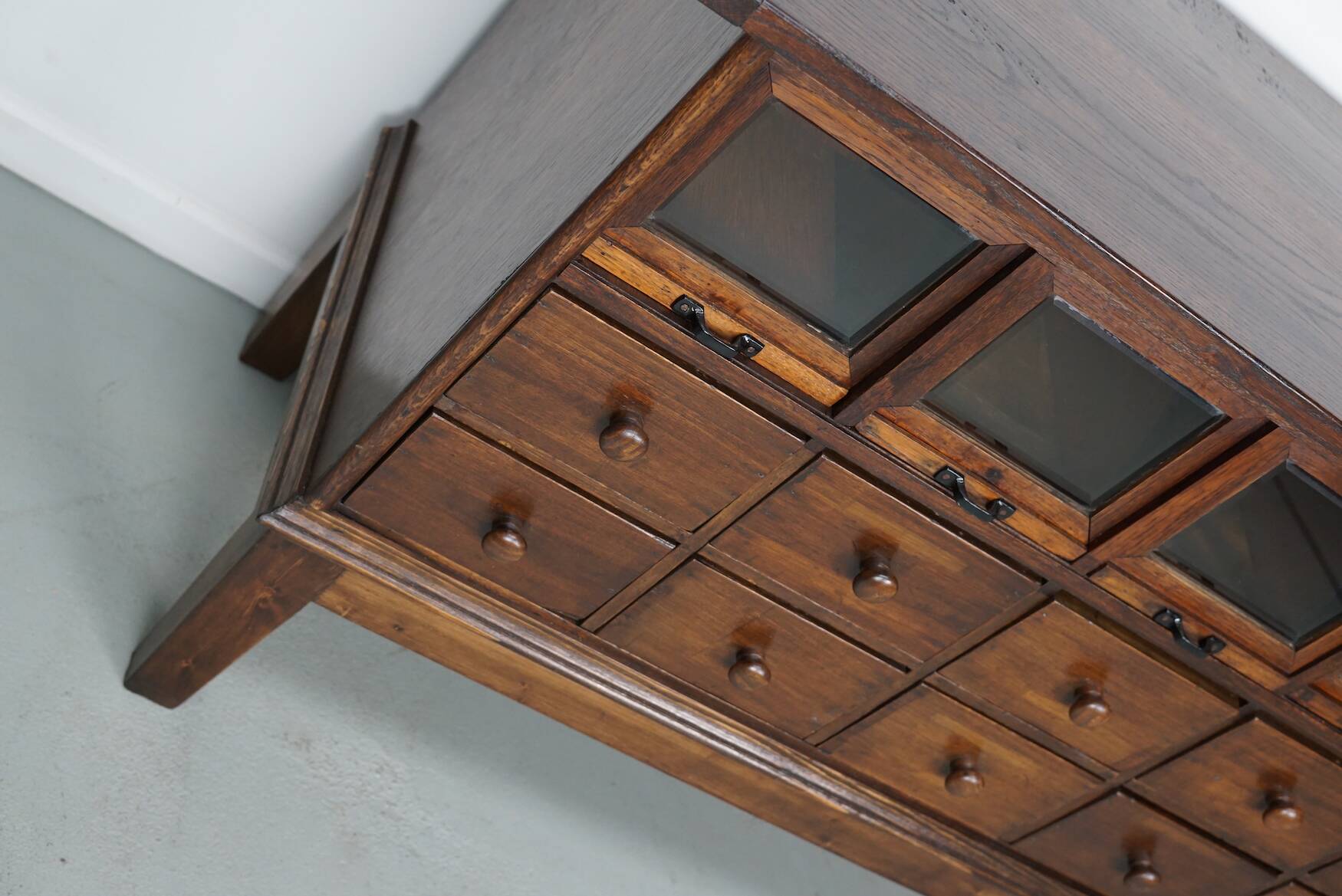 Antique German Oak Haberdashery Shop Cabinet, 1920/30s