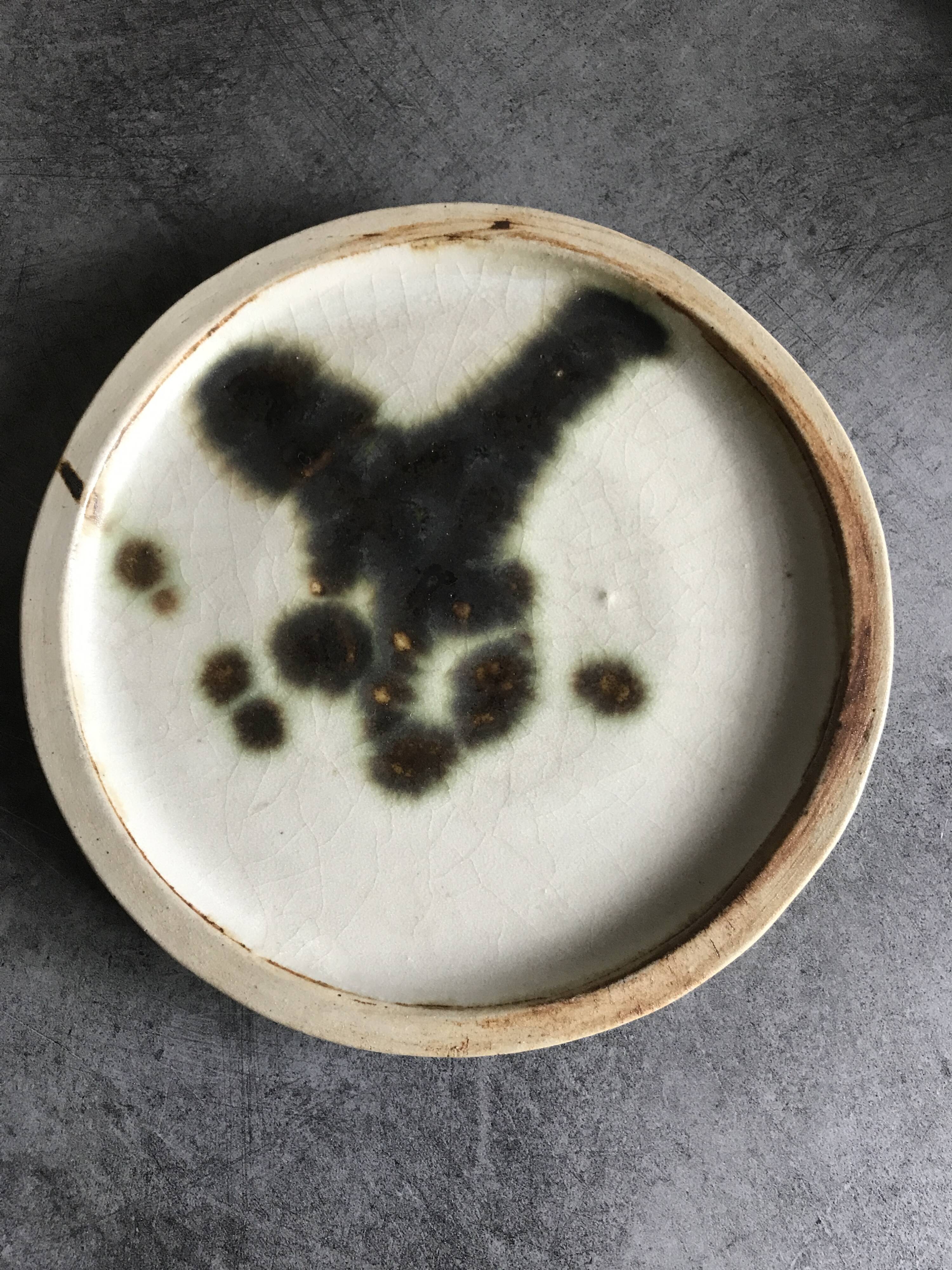 Small vintage plate from the La Colombe pottery, Vallauris artistic effect stoneware