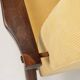 Fauteuil vintage pastel jaune velours côtelé et repose - pieds