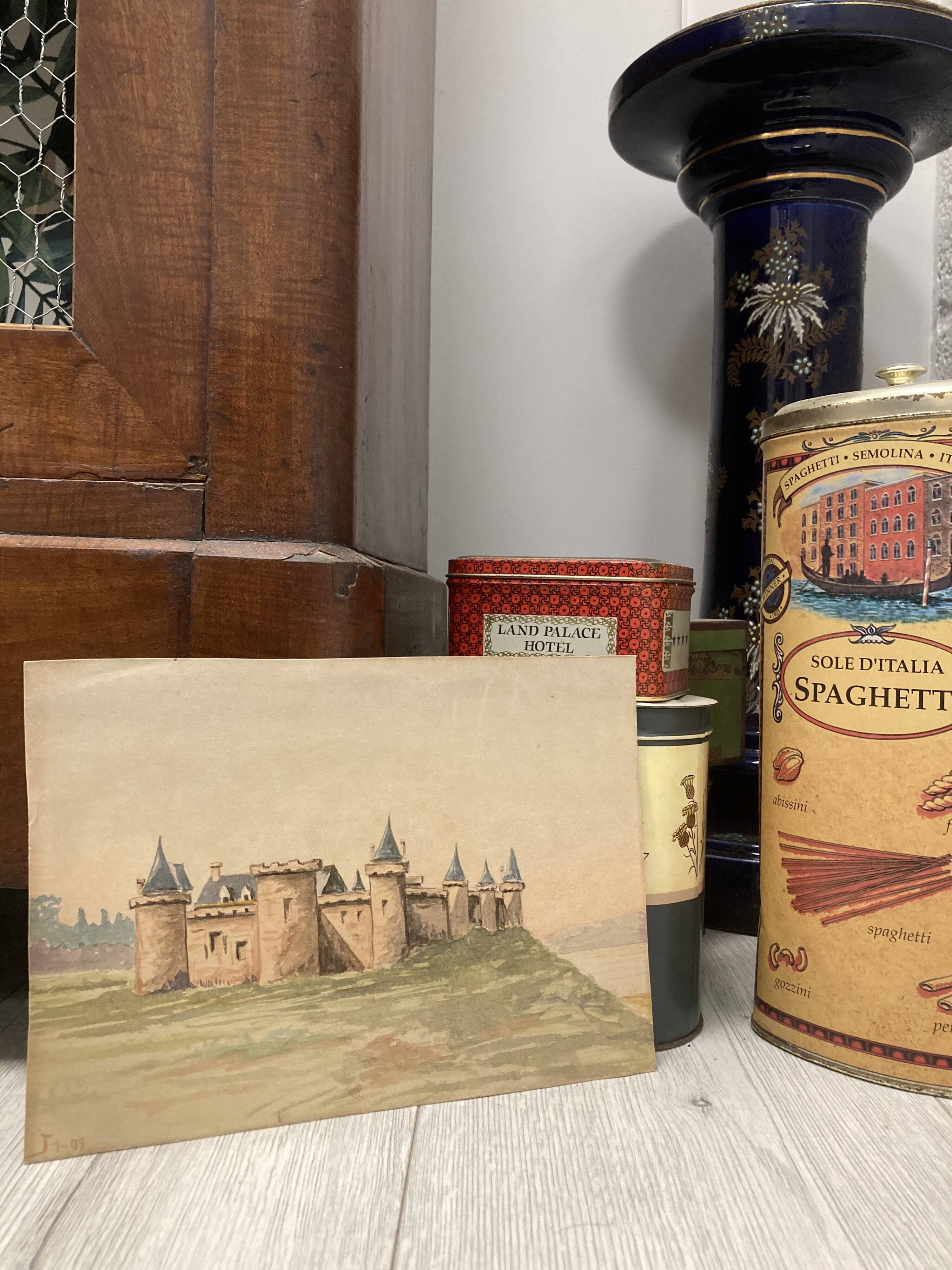 Double-sided watercolor castle landscape