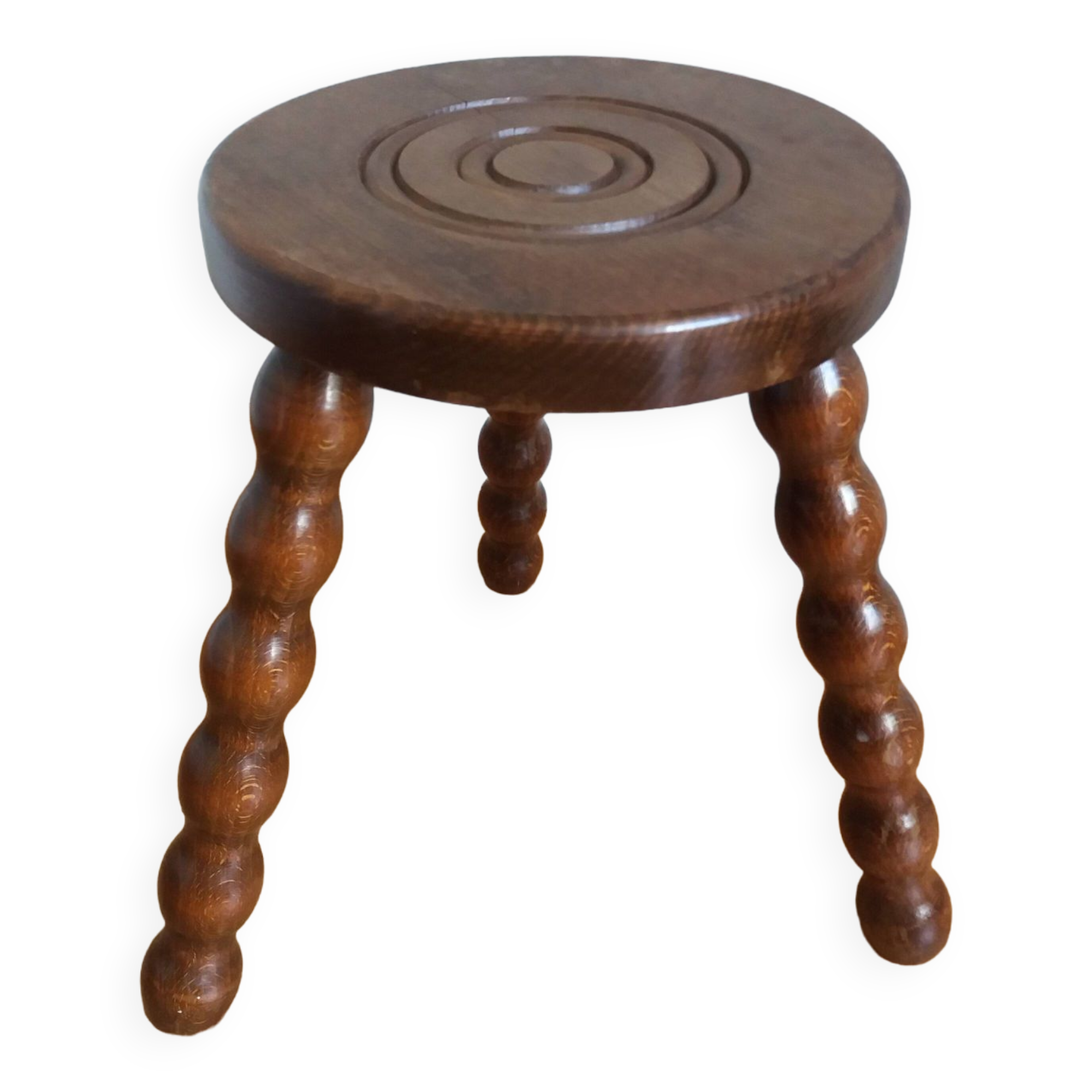 Turned wood tripod stool