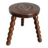 Turned wood tripod stool