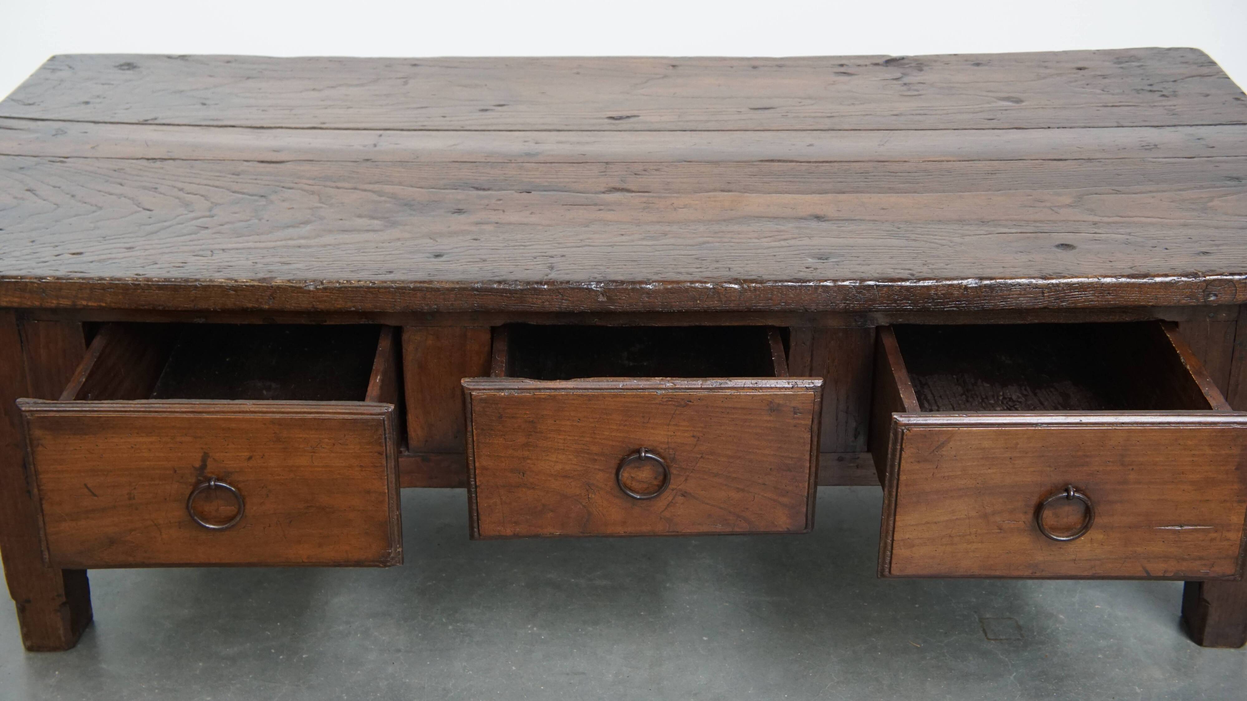 Antique South European 18th-Century Coffee Table with Three Drawers