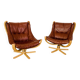 Svend Skippers vintage retro cognac leather swivel chair set 1970s