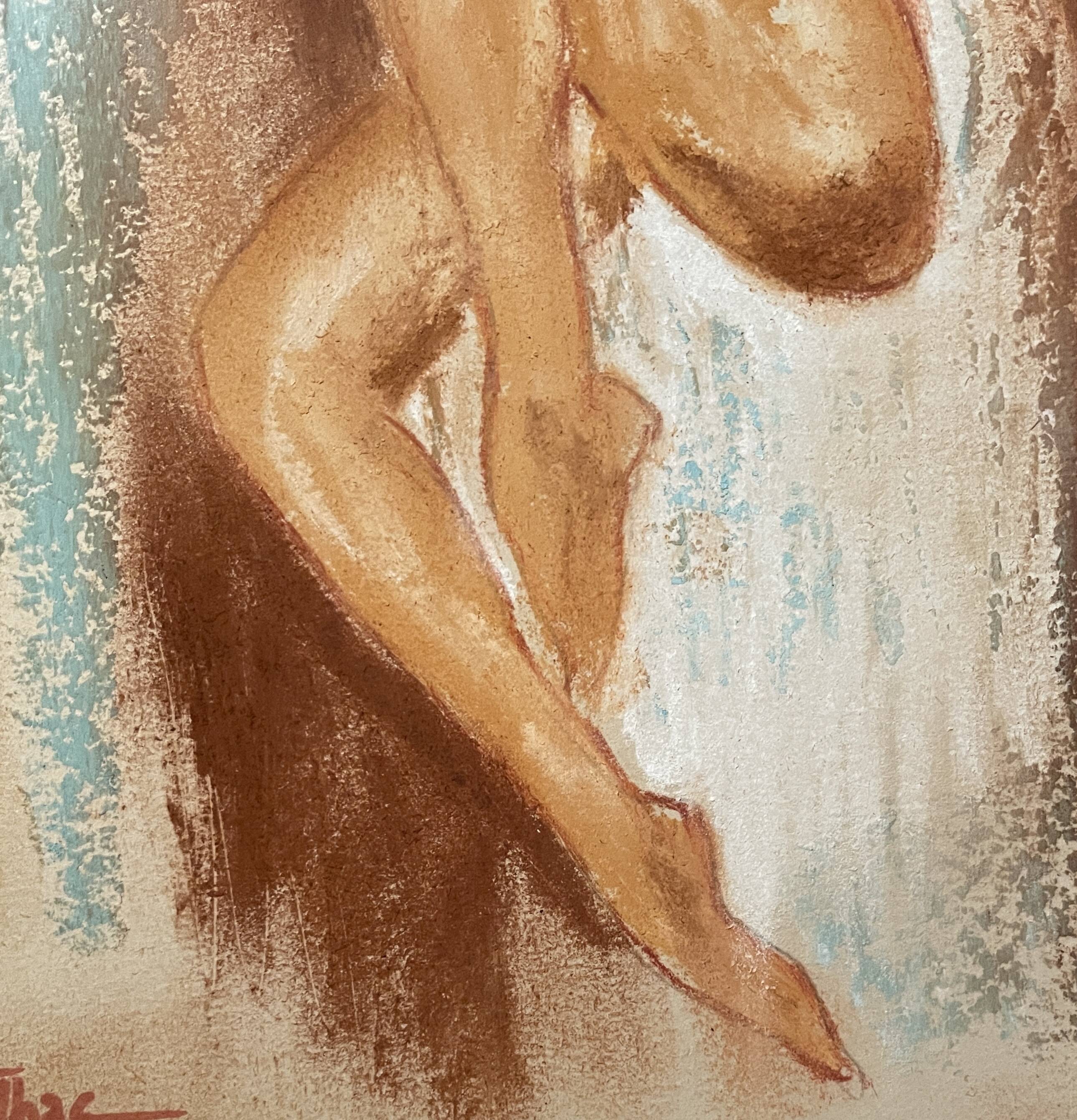 Signed pastel portrait of a woman "the manicurist"