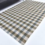 290x190 cm indigo blue mustard kilim carpet, wool made kilim rug.