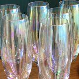 6 champagne flutes in iridescent glass