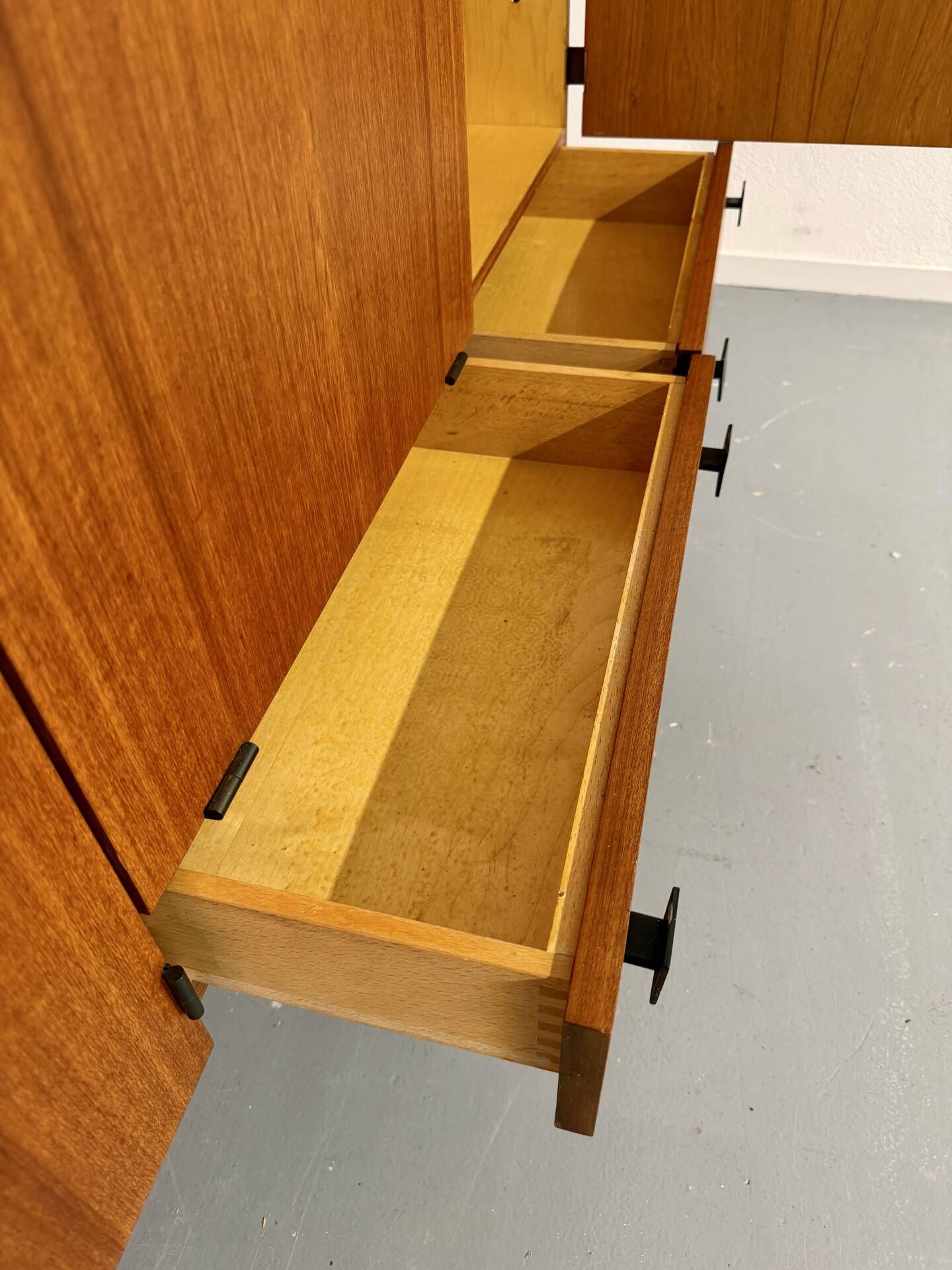 Vintage teak enfilade attributed to Gérard Guermonprez, 1960s design.
