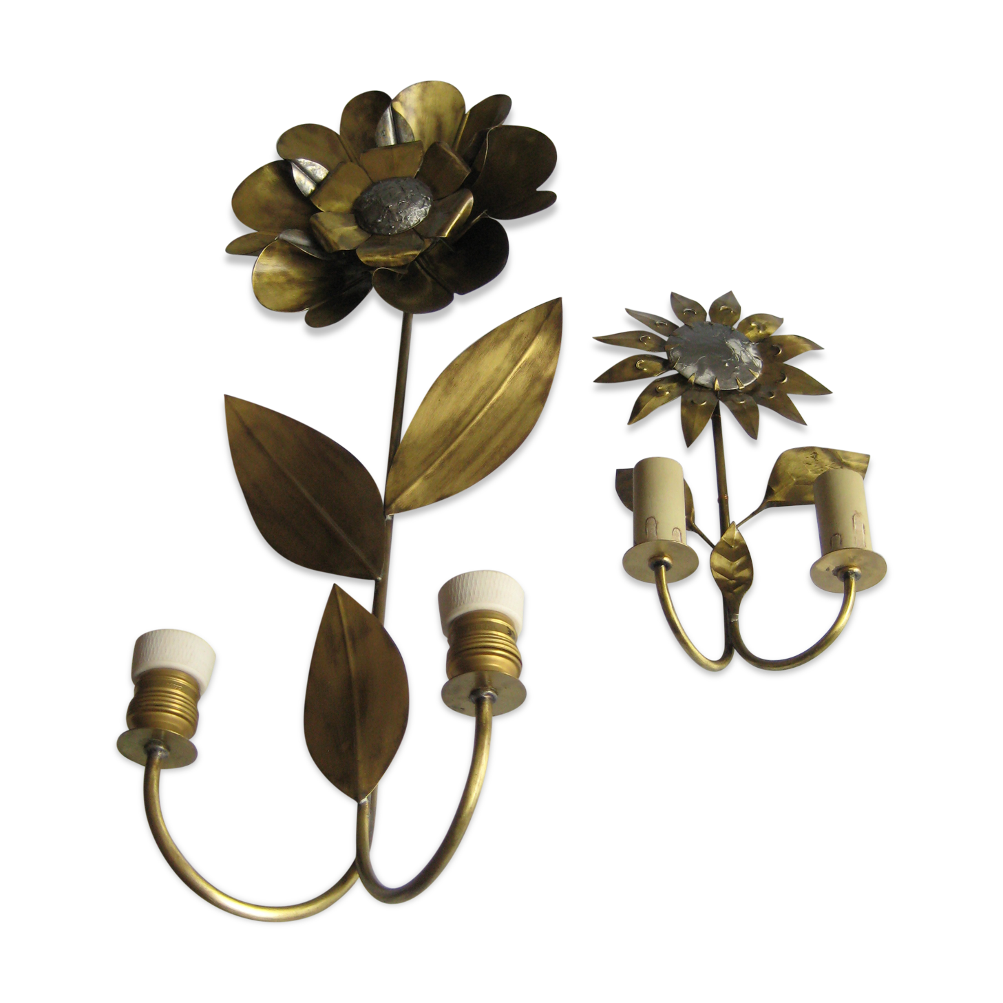 Brass sunflower sconces