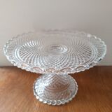 Coupe ancienne à gâteau en cristal sur piédouche moulée