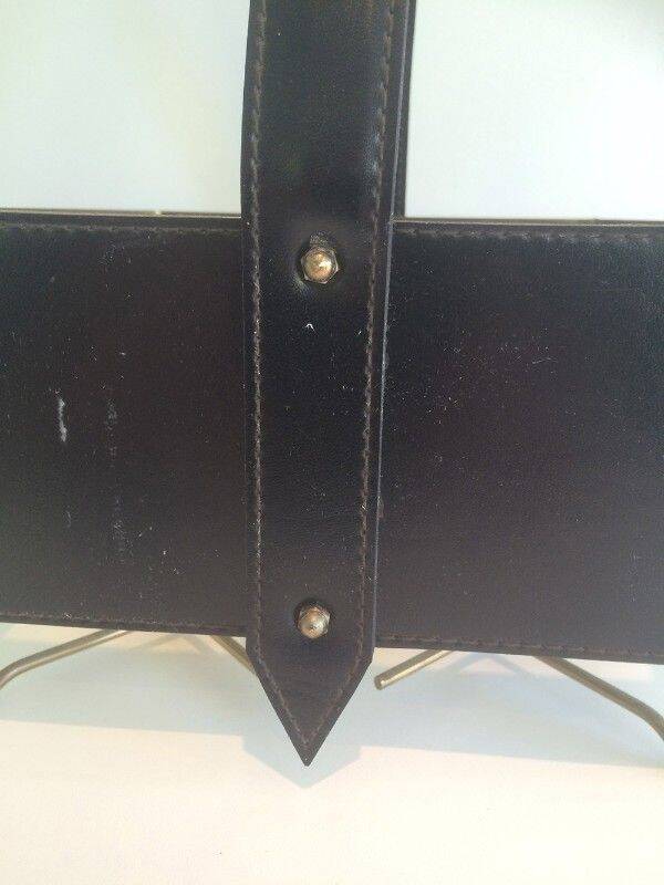 Leather, brass and gold metal bottle holder