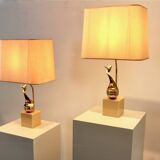 Pair of Exclusive Philippe-Jean Brass Art Sculpture Table Lamps, signed