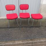 Set of 2 chairs and 1 vintage stool red fabric
