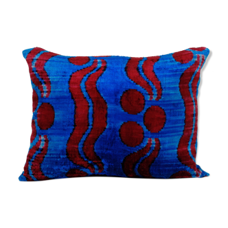 Blue silk ikat velvet pillow