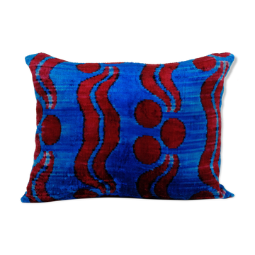Blue silk ikat velvet pillow