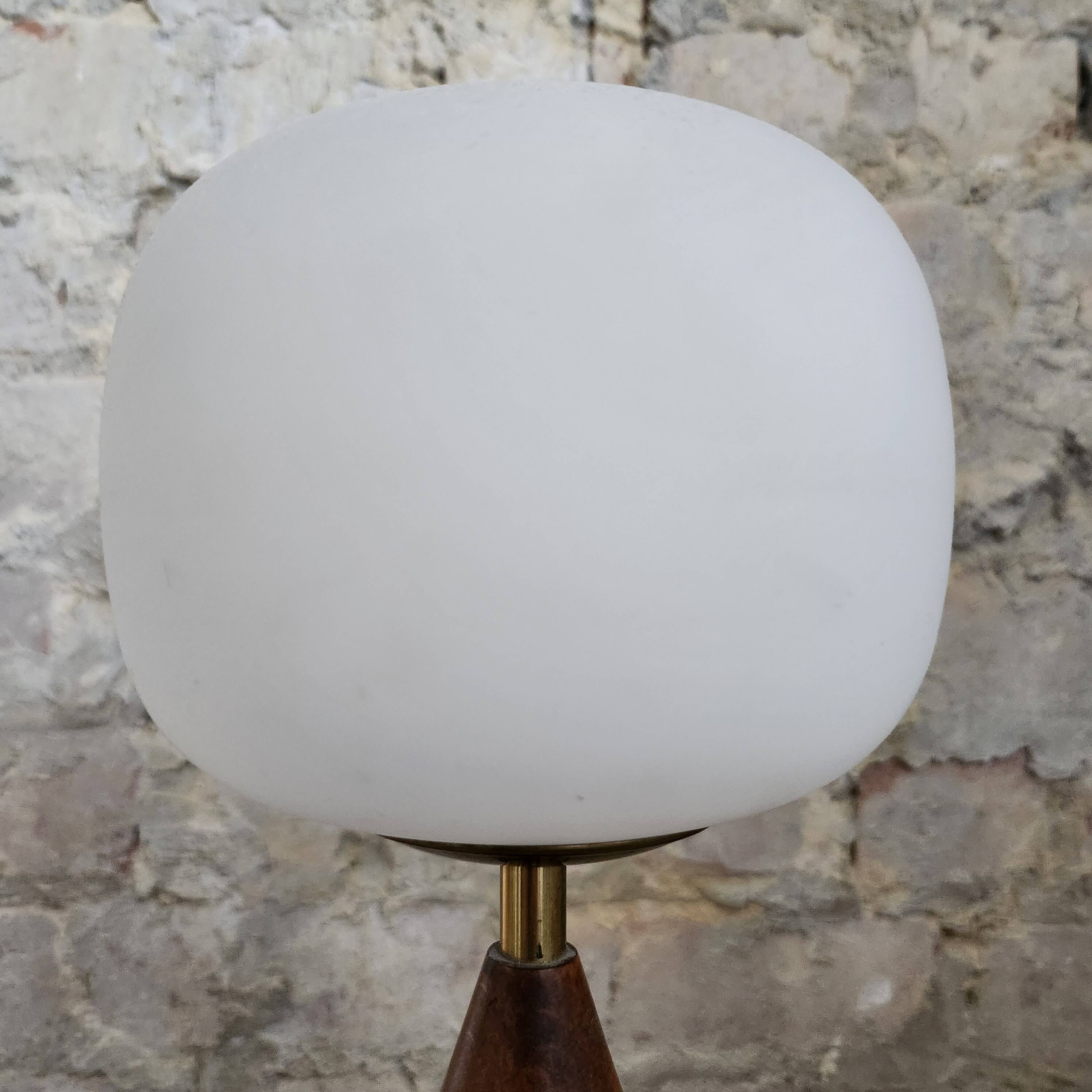 Small lamp in teak, opaline and brass year 60