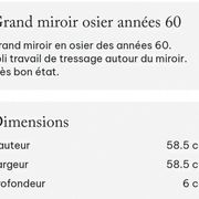 Grand miroir osier années 60