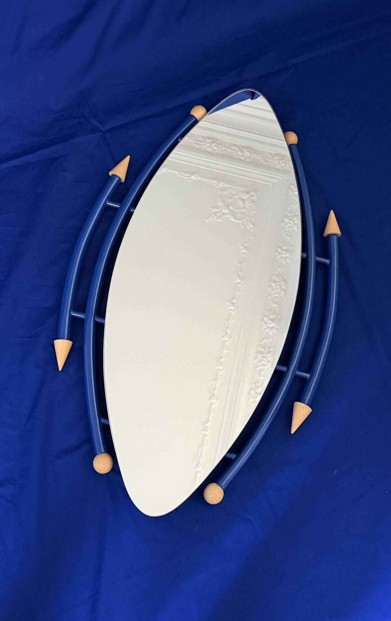 Asymmetrical postmodern blue mirror – Memphis style, 1980s