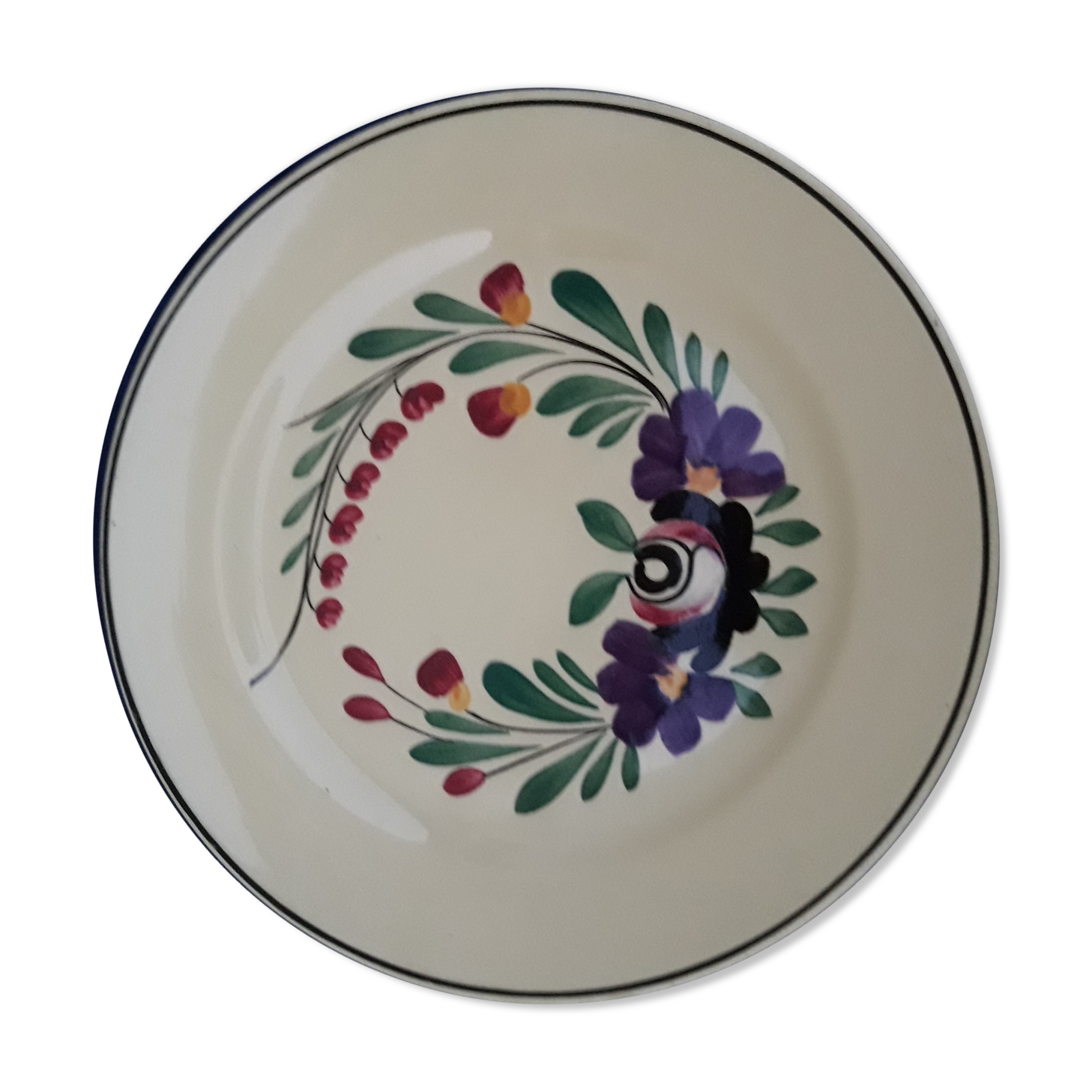 Plate on pedestal in sarreguemines model Rocroi diam 22.5 cm