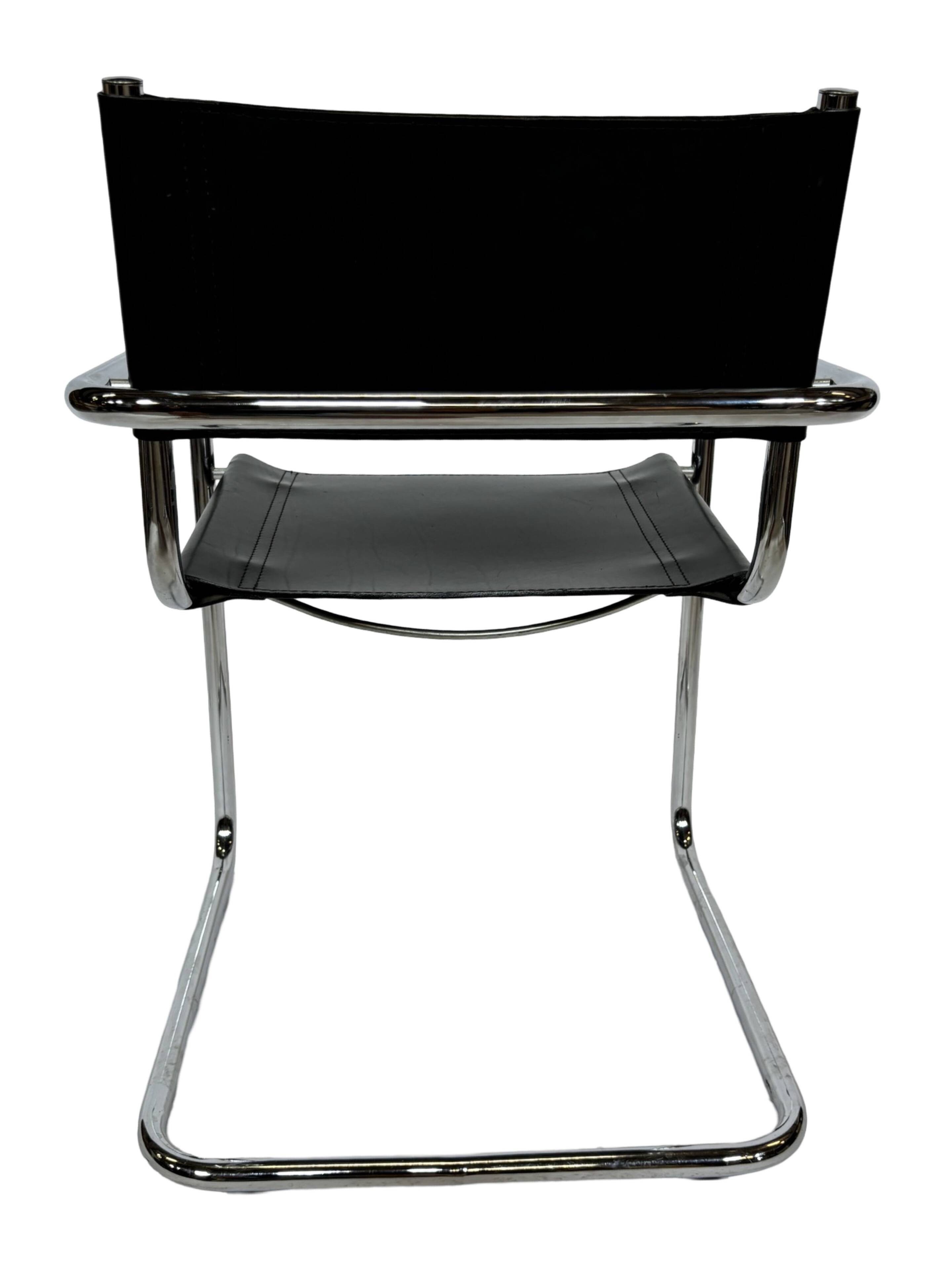 Ensemble vintage de 6 chaises à structure tubulaire Mart Stam design cuir