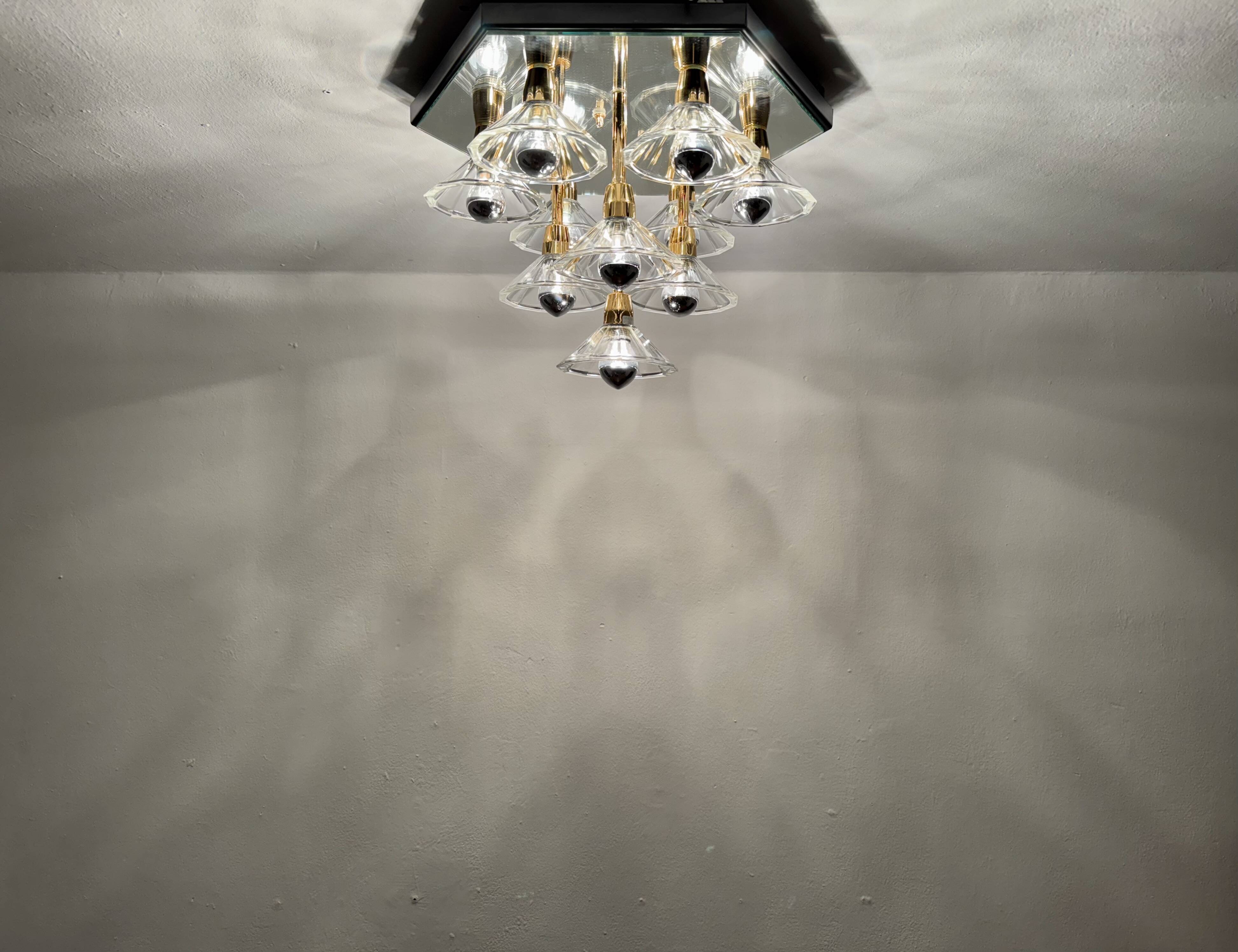 1980s Bicolor Glass Flush Chandelier by F. Fabbian