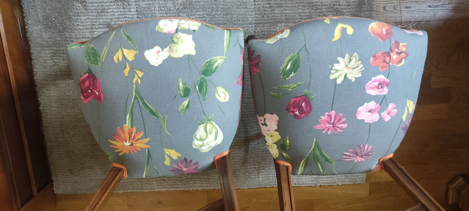 Pair of antique bedroom chairs sitting fabric