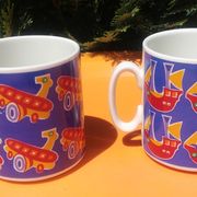 Two mugs/cup in porcelain from Villeroy and Boch decoration boat / plane made in Luxembourg