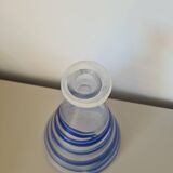Conical glass vase/carafe blown with a blue spiral decoration.
