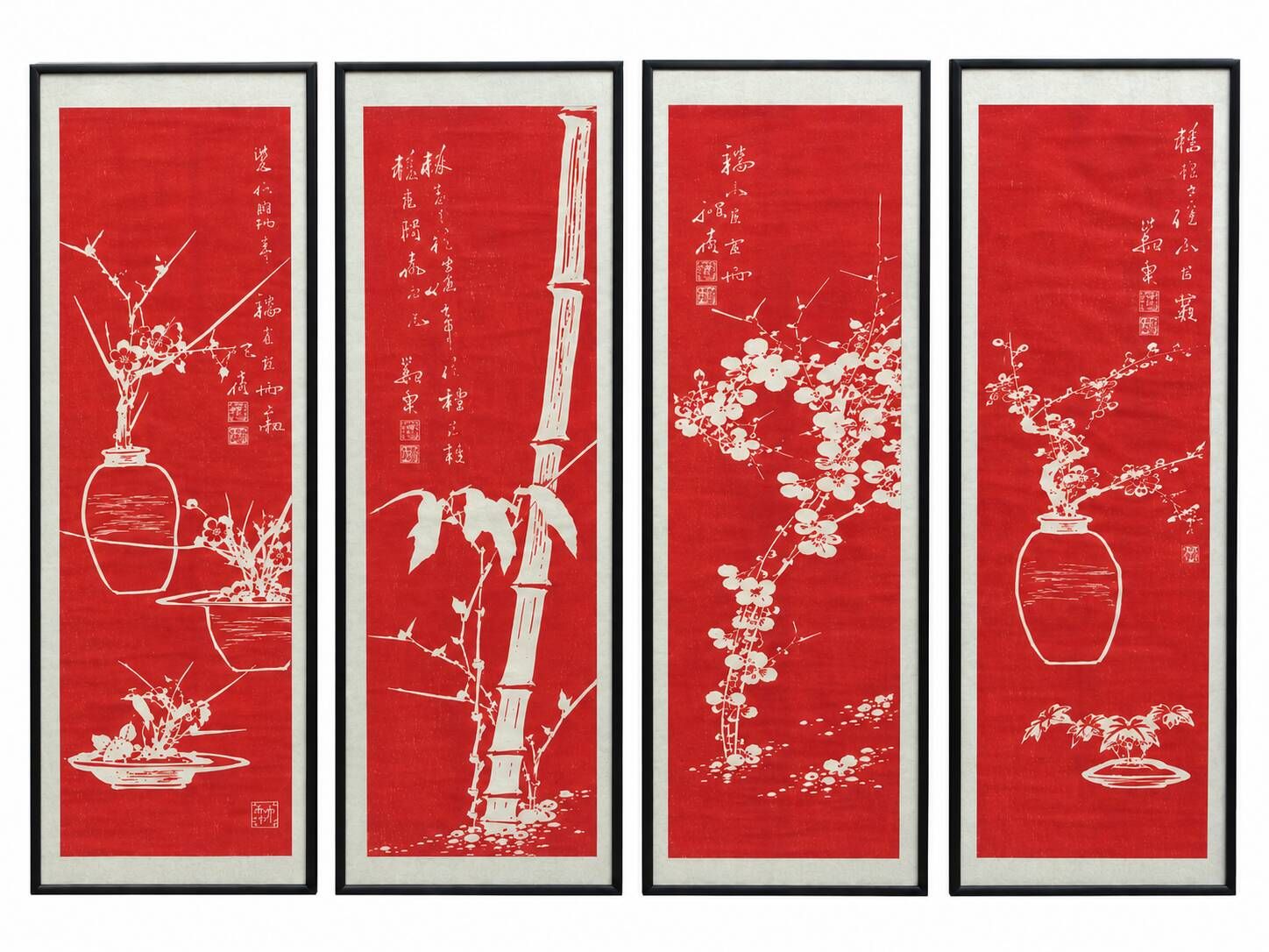 Suite de 4 estampages chinois au vermillon – D'après Peng Yulin