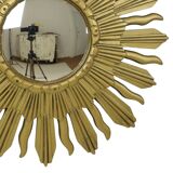 Miroir Soleil Vintage Miroir Sunburst Convexe Résine Dorée 48cm