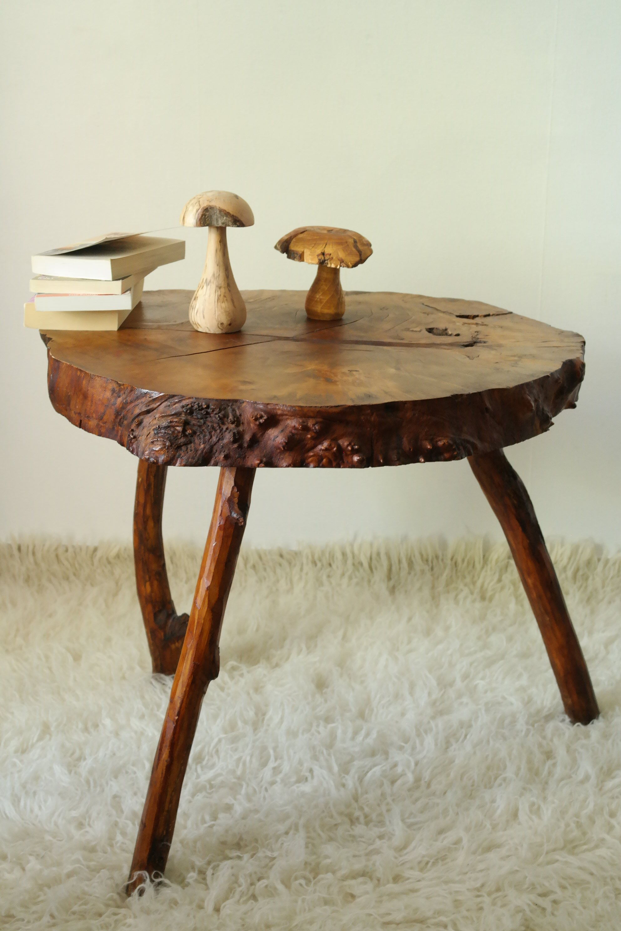 Brutalist side table made from vintage tree stump wood