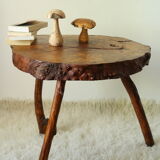 Vintage brutalist wood tree stump side table