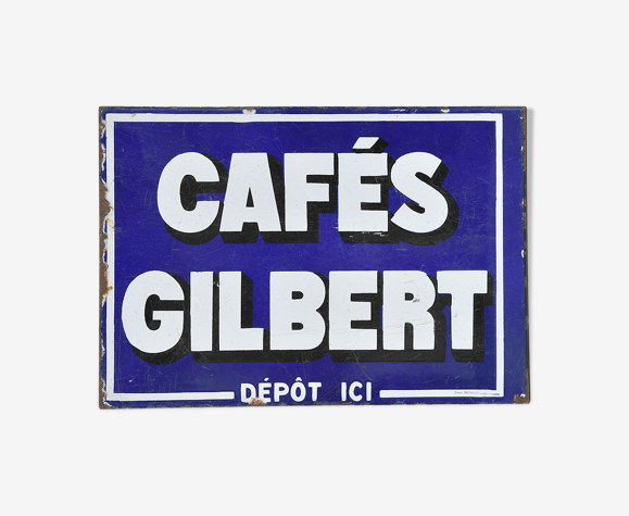 Plaque émaillée double-face Cafés Gilbert
