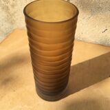 Frosted glass vase with amber scrolls