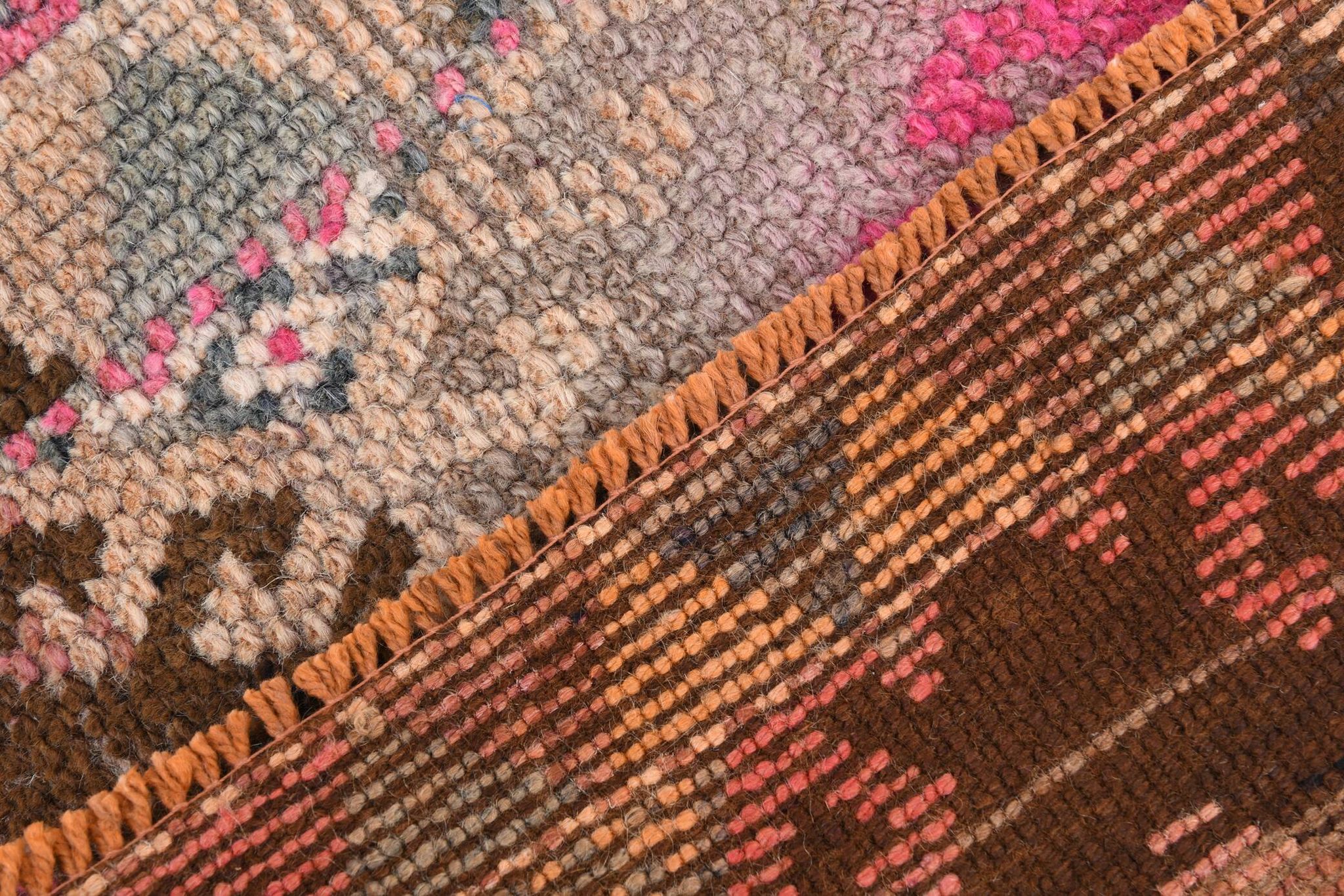 3x12 Pink & Brown Suğer Soft Modern Vintage Runner Rug, 92x376Cm