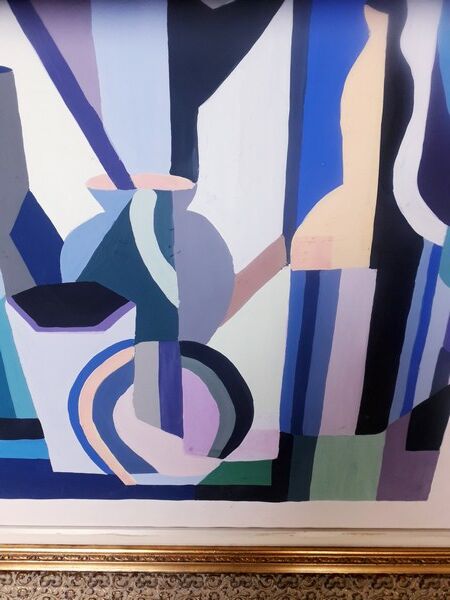 Cubist gouache painting, still life, anonymous 1970