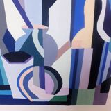 Cubist gouache painting, still life, anonymous 1970