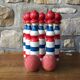 Old vintage wooden bowling game triclore plus two balls