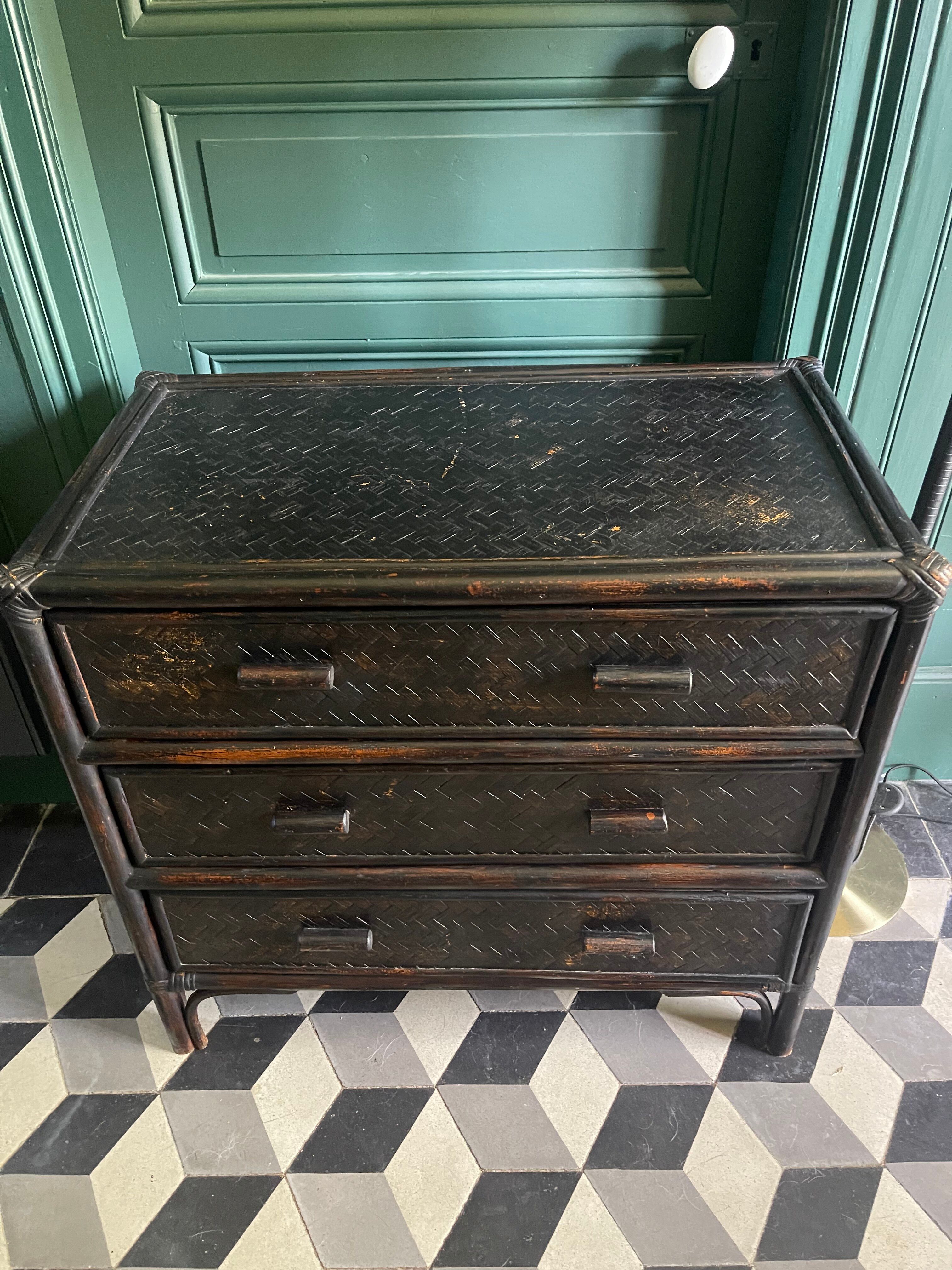 Vintage rattan chest of drawers
