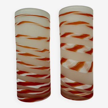 Set de 2 vases Murano Swirl verre orange, années 1980