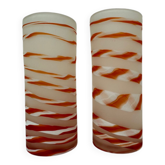 Set of 2 Murano Swirl vases orange glass , 1980's