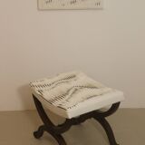 Empire style stool 1900 mahogany reupholstered in carved fabric