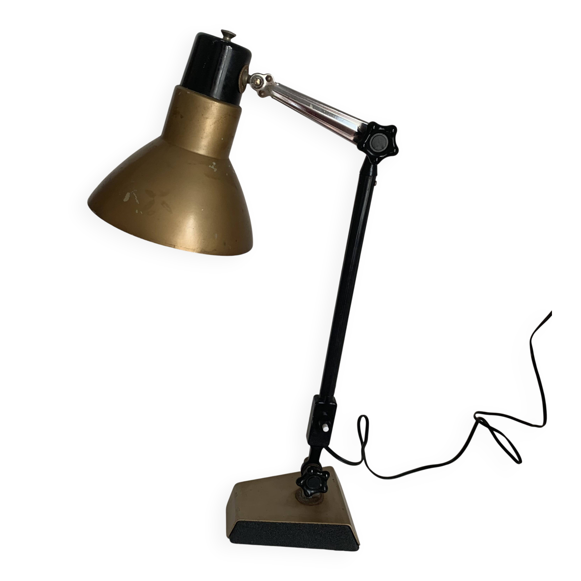 Vintage 1950s industrial lamp, Super Chrome champagne finish - 55 cm