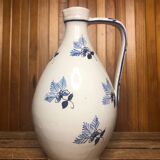 Ancien pichet céramique blanche décor bleu peint vintage #a425