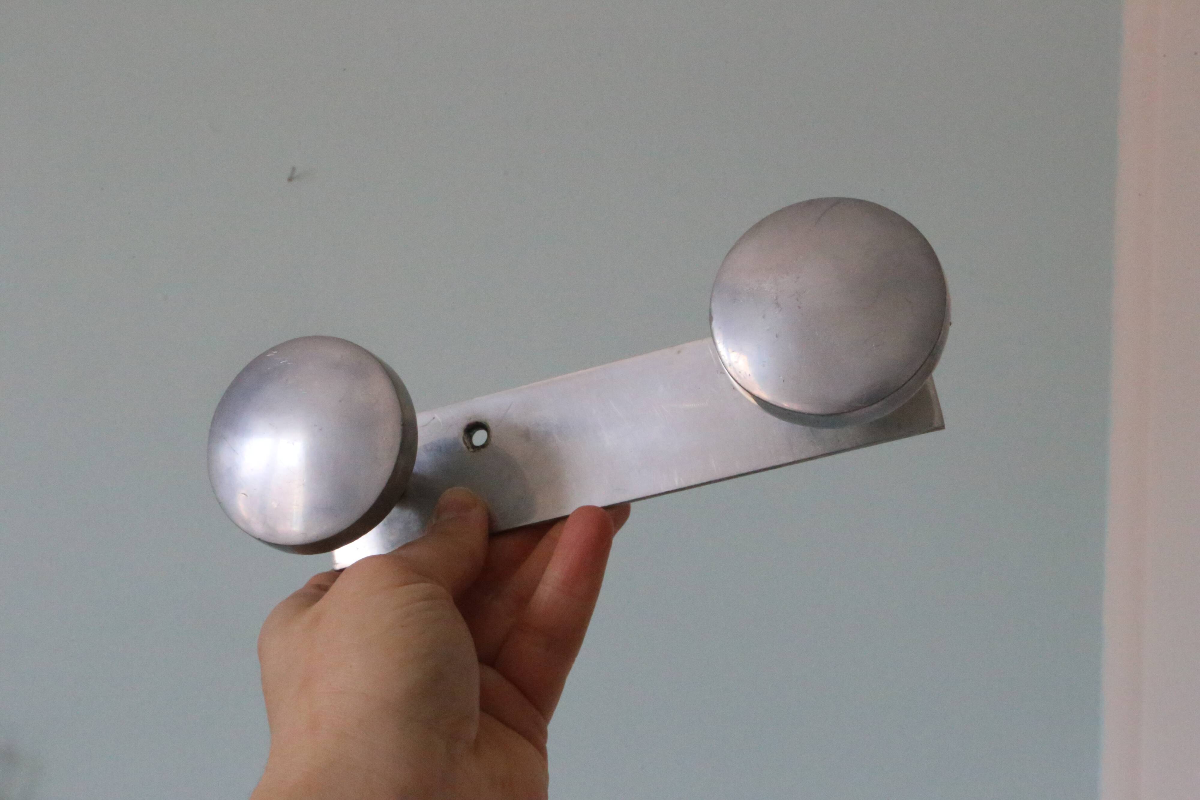 Brushed aluminum wall coat rack, vintage
