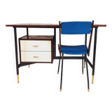Vintage lacquered top desk with iron structure and pointed brass feet