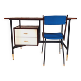 Vintage lacquered top desk with iron structure and pointed brass feet